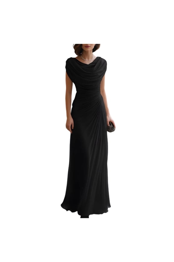 Off the Shoulder Chiffon Bridesmaid Dresses for Women Mermaid Long Evening Maxi Gown Ruched Prom Dress Black L