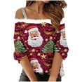 thumbnail image 1 of Off the Shoulder Christmas Tops for Women Dressy Casual Furry Fur Trim Party Blouse Long Sleeve Cute Xams Tee Shirts, 1 of 5