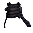 thumbnail image 1 of Off the Shoulder Sweater Gothic Hollow Out Striped Subcultural Zipper Off Shoulder Punk Loose Knit Sweaters Knit Sweater for Women Grey One Size, 1 of 3