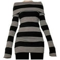 thumbnail image 1 of Off the Shoulder Sweater Striped Lapel One Shoulder Slim Long Knitted Sweaters Dress Sweater Tops for Women Black XL, 1 of 4