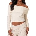 thumbnail image 1 of Off the Shoulder Sweater for Women 2025 Fall Fashion Cute Long Sleeve Tops Winter Ribbed Pullover Knit Outfits White L, 1 of 8