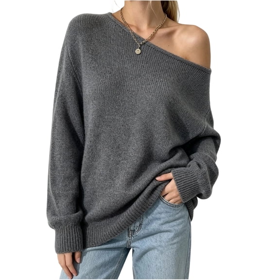 Off the Shoulder Sweater for Women Long Sleeve Fall Knit Pullover Tops, M