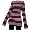 thumbnail image 1 of Off the Shoulder Sweater for Women Striped Lapel One Shoulder Slim Long Knitted Sweaters Dress Winter Sweaters for Women Red M, 1 of 4