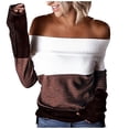 thumbnail image 1 of Off the Shoulder Sweaters for Women Striped Color Block Shirt Long Sleeve Cozy Jumpers Fall Knit Tops Casual Pullover, 1 of 5