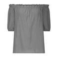 thumbnail image 1 of Off the Shoulder Tops Women Linen Shirts Trendy Ruffles Puff Short Sleeves Loose Comfy Plus Size Tank Tops Blouse Gray 3X-Large, 1 of 5