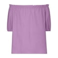 thumbnail image 1 of Off the Shoulder Tops Women Linen Shirts Trendy Ruffles Puff Short Sleeves Loose Comfy Plus Size Tank Tops Blouse Purple Large, 1 of 5