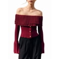 thumbnail image 1 of Off the Shoulder Tops for Women Long Sleeve Going Out Y2K Tops Knit Pullover Fall Outfits Trendy Red S, 1 of 8