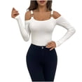 thumbnail image 1 of Off the Shoulder Tops for Women Sexy Chain Straps Long Sleeve Tight Blouse One Line Neck Slin Fit Bottoming Shirt Top, 1 of 3