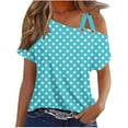 thumbnail image 1 of Off the Shoulder Tops for Women Summer Trendy Cross One Shoulder Floral Short Sleeve Shirts Casual Tunic Blouses (M, Sky Blue 2), 1 of 5