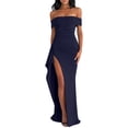thumbnail image 1 of Off the Shoulder Wedding Guest Dress Bodycon High Split Formal Dress Cocktail Party Prom Long Dresses Navy Blue S, 1 of 1