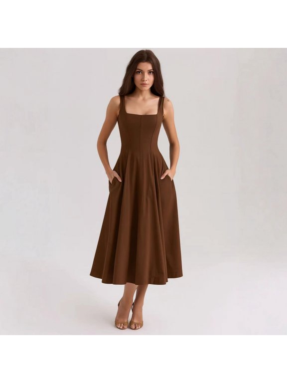 Off-the-shoulder halter-neck high-waisted midi dress
