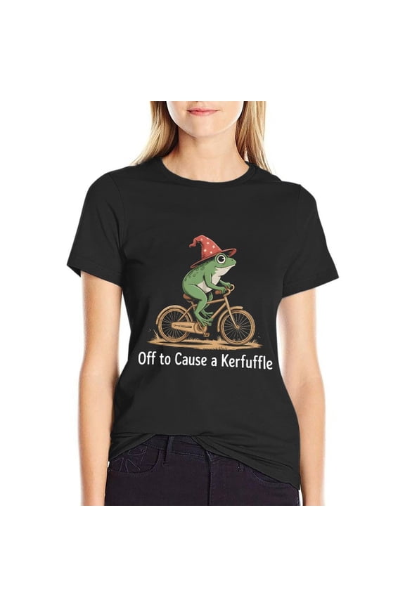 Off to Cause A Kerfuffle Women’s Cotton Short Sleeve T-Shirt HD Graphic Print Casual Crew Neck Tee M