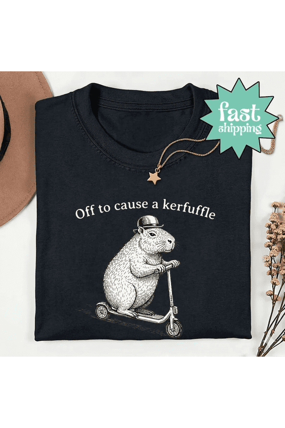 Off to Cause a Kerfuffle T-Shirt, Funny Groundhog Scooter Tee, Silly Animal Humor Shirt, Cute Chaotic Meme Graphic Tee