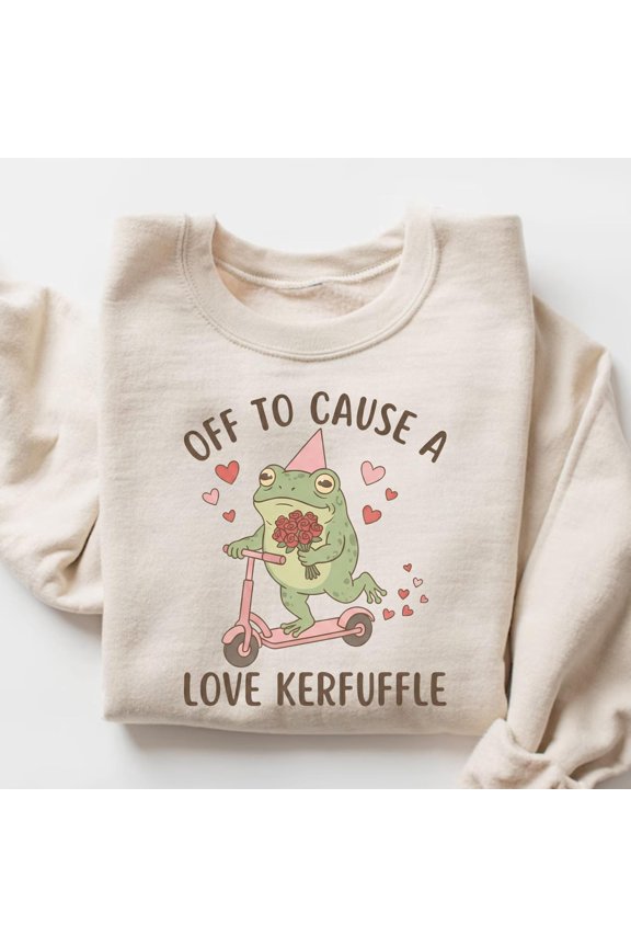 Off to Cause a Love Kerfuffle Frog TShirt Funny Cute Valentine Frog Cozy Pullover Cute Lov