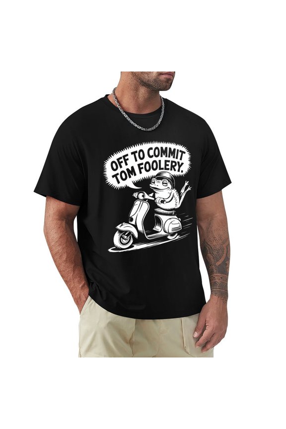 Off to Commit Tom Foolery Men's Cotton HD Print Short Sleeve T-Shirt Crew Neck Top Black 2XL