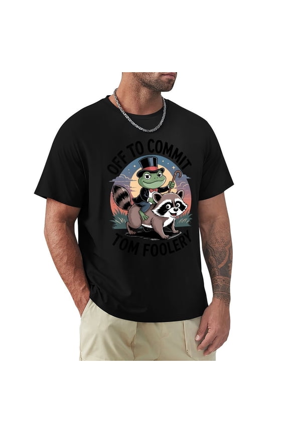 Off to Commit Tom Foolery Men's Cotton HD Print Short Sleeve T-Shirt Crew Neck Top Black 3XL