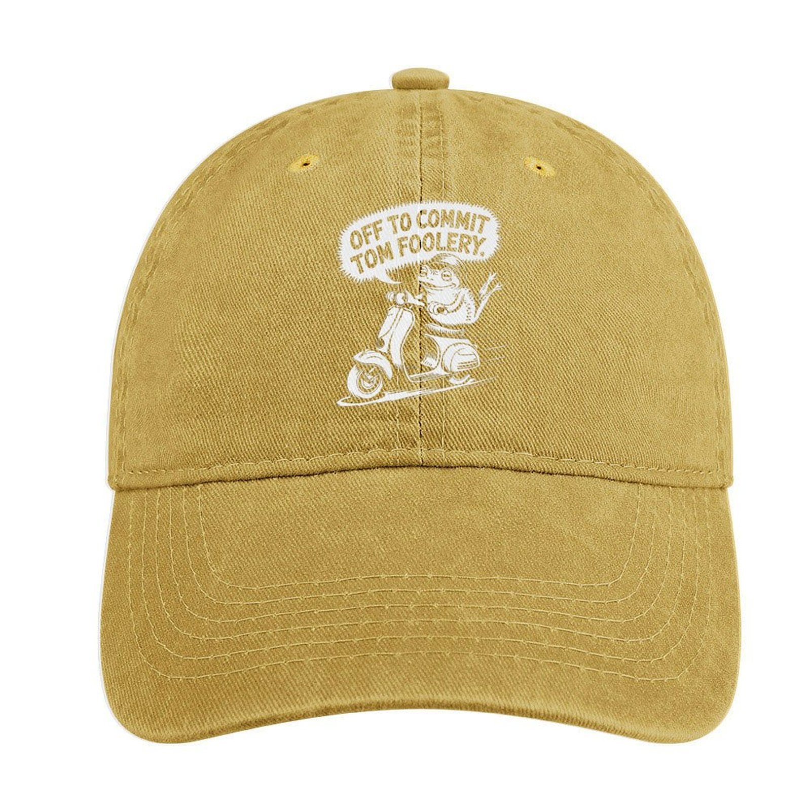 Gorra color arena ajustable de moda divertida unisex de béisbol para hombre y mujer con texto 'Off to Commit Tom Foolery'