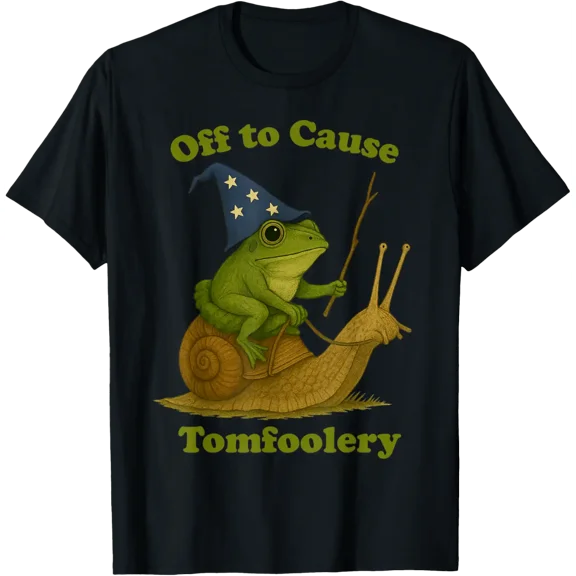 Off to Commit Tomfoolery Whimsical Wizard Frog Meme Men T-Shirt Tee