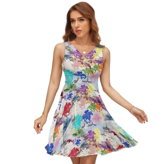 Off to The Horse Races Dress Summer Street Style Dresses Female Sleeveless Printed Sundress