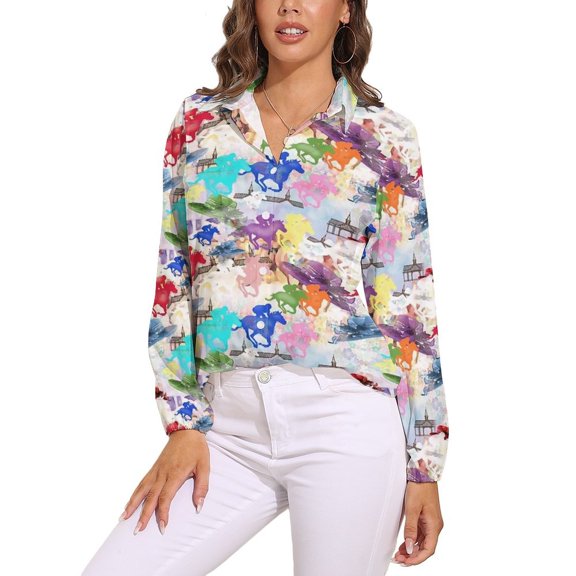 Off to The Horse Races Long Sleeve Blouse Woman Streetwear Casual Shirts Summer Oversize Woman Streetwear Clothing Birthday Present