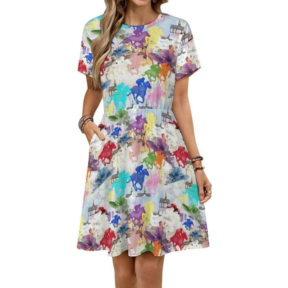 Off to The Horse Races Sundress Short Sleeve Dress Summer Women Clothes Dress for Women Dresses
