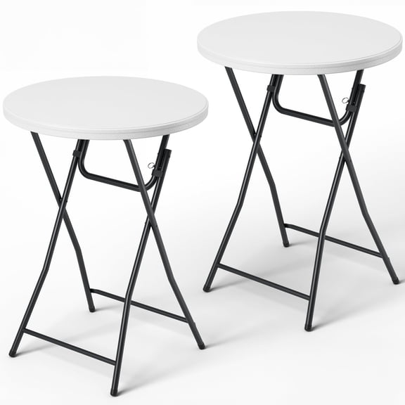 Off white 32-Inch Round Folding Table, Portable & Waterproof, 2-Pack