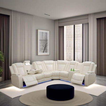 Off white Breathing Leather 3-Piece Living Room Recliner Sofa Set