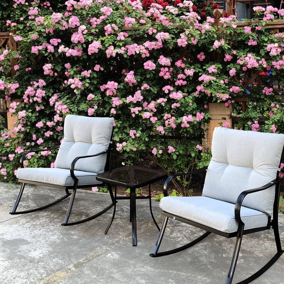 Off-white Steel - Comfortable Rocking & High-quality Frame - Patio Use for Peaceful Afternoons