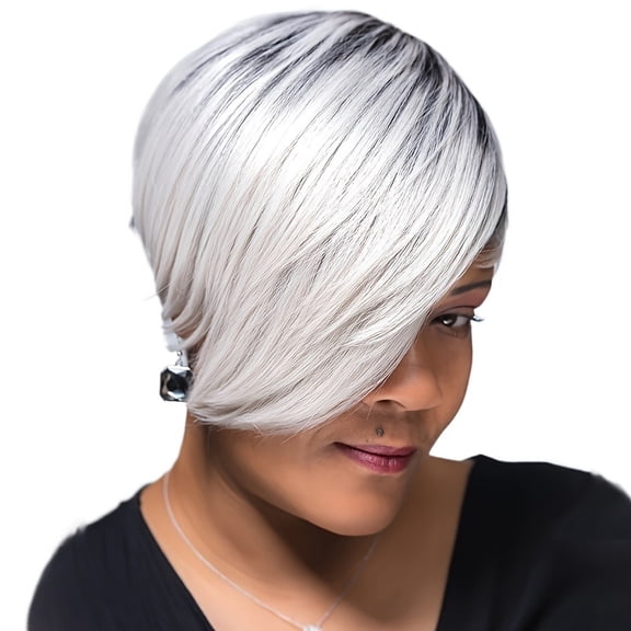 Off-white short fluffy layered wig with bangs for Cosplay