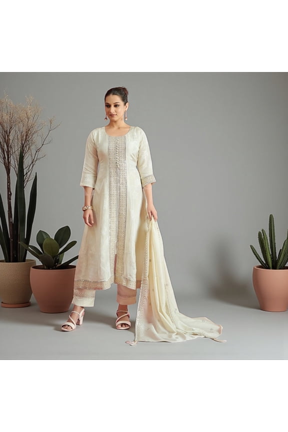 Off white silk Anarkali kurti set