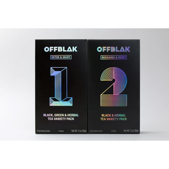 Offblak OFFBLAK Variety Pack Combo - (12 Unique Flavors - 24 Pyramid Tea Bags, 60g) - Black, Green & Herbal Teas 1 ea