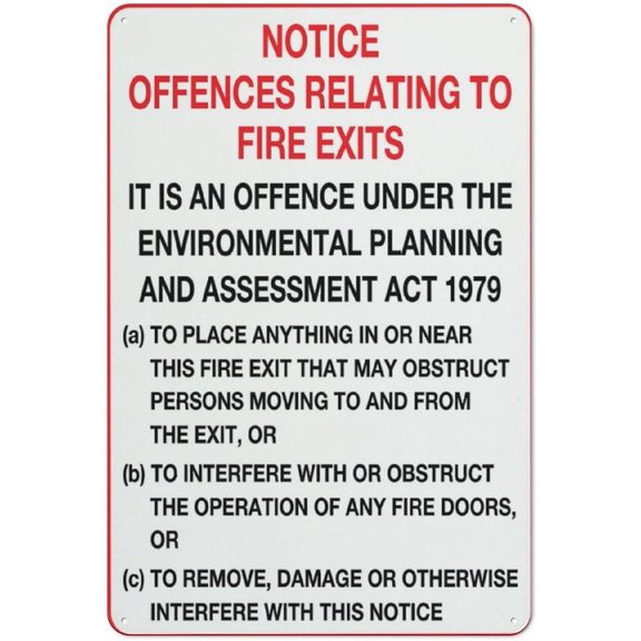 Offences Relating To Fire Exits Notice Reflective Aluminum Sign - 8"x12", Rust Free, Weather Resistant, Waterproof, Easy To Mount - Office, School, Hospital, Factory