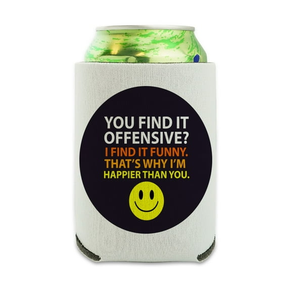 Offensive Happier Than You Smile Face Funny Can Cooler - Drink Sleeve Hugger Collapsible Insulator - Beverage Insulated Holder