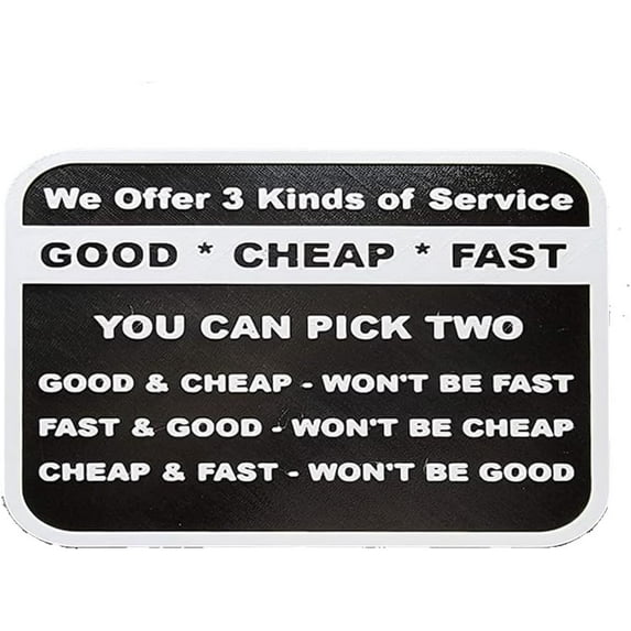 We Offer 3 Kinds Of Service Good Cheap Fast You Can Pick Two Sign Metal Tin Sign, 3 Kinds Of Service Poster for Home Office Bars Pub Man Cave Wall Decor Plaque Sign 12x8 Inch