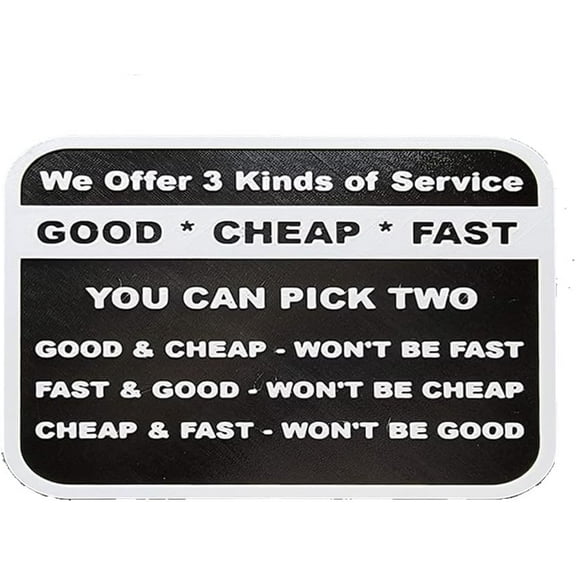 We Offer 3 Kinds Of Service Good Cheap Fast You Can Pick Two Sign Metal Tin Sign, 3 Kinds Of Service Poster for Home Office Bars Pub Man Cave Wall Decor Plaque Sign 12x8 Inch