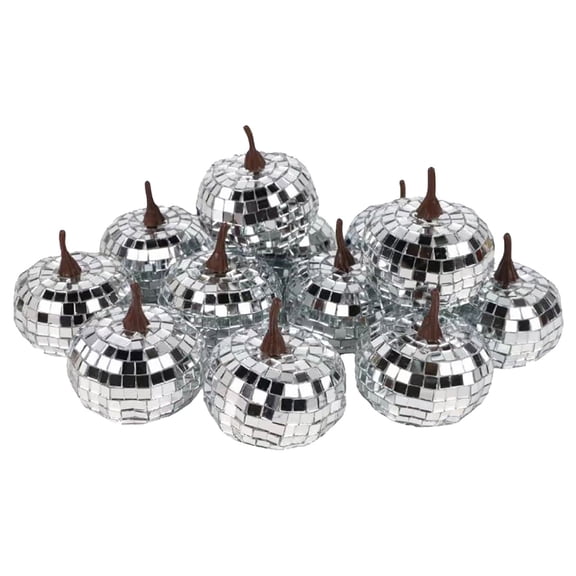 Offer Countdown! 12Pcs Disco Pumpkin Halloween Silver Glitter Foam Pumpkins Reflective Sparkle Fall Table Decorations For Bar Party Home Display 2.4"X2.4"