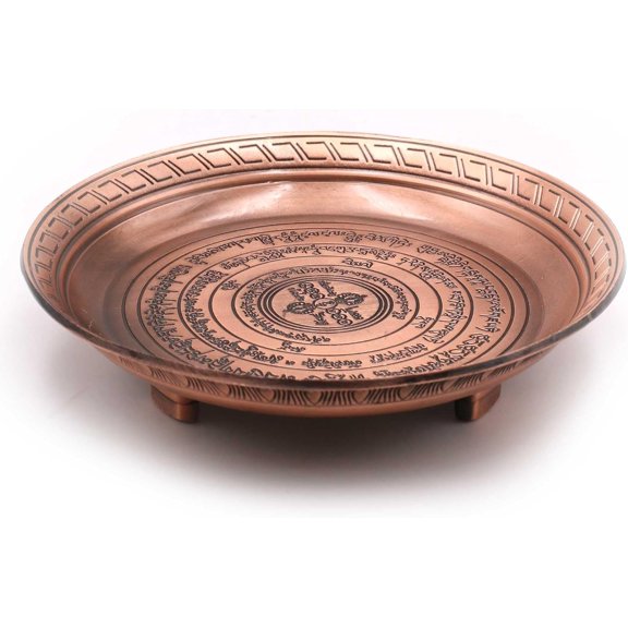 Offering Bowl Prayer Ritual Plate - Bronze Material Three-Legged Design - Platewith Sanskrit 'Liberation Mantra' Engraving