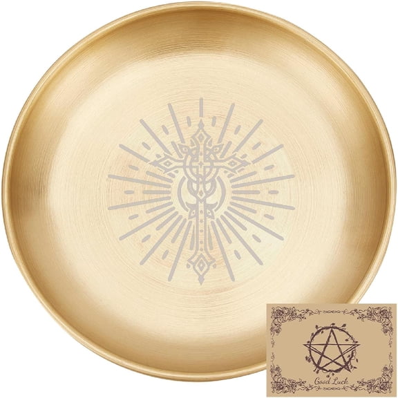 Offering Bowl Ritual Plate Stainless Steel Golden Storage Flat Bowl Round Tray Dish Holder Jewelry Dish for Smudging Incense Burner