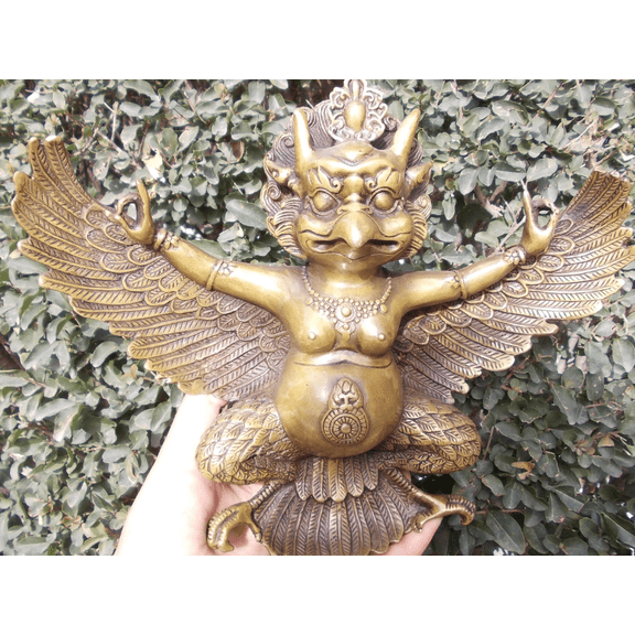 Offering Buddhist Spread Wings Dapeng Bird Statue, Feng Shui Mythical Animal Protection Guardian Animal Copper Sculpture Collection Buddha 8