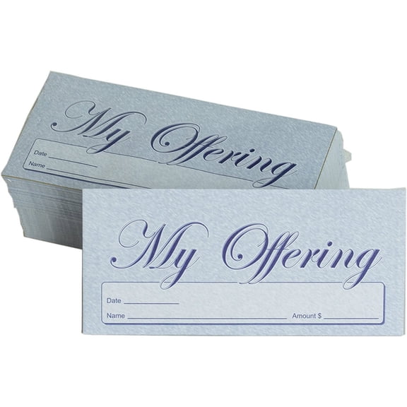 My Offering - Church Tithe/Donation Envelopes Blue, Simple Design, Easy-open Tab, Fits Bills & Checks, Name, Date & Amount, Malachi 3:10 KJV Verse, Choose Your Quantity (125, 250, 500)