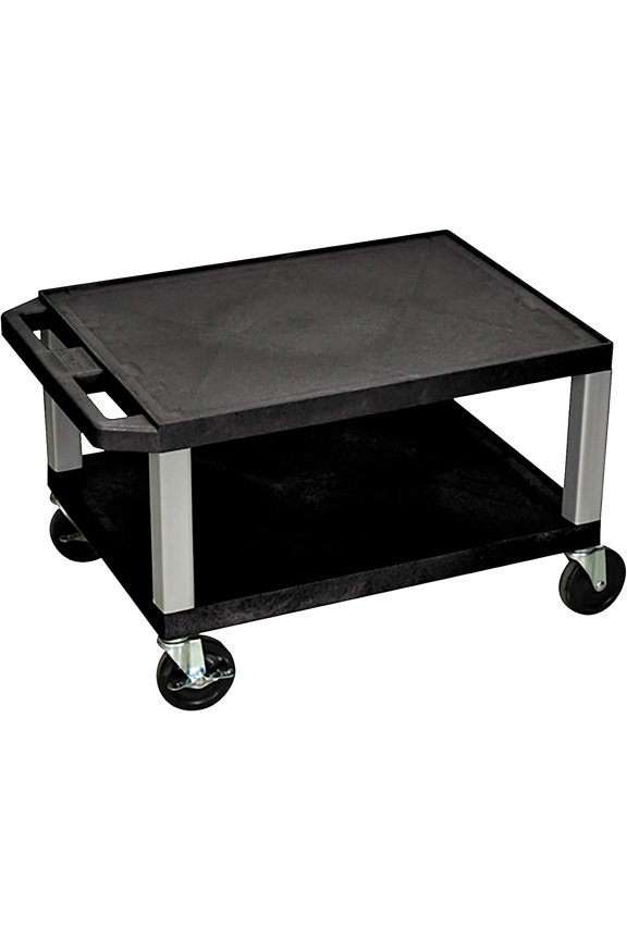 16" H Rolling Multipurpose Storage Utility AV Presentation Cart with 2 Shelves and Nickel Legs - Black, Ideal for Video Projector, TV, Laptop, Computer, Printer Stand
