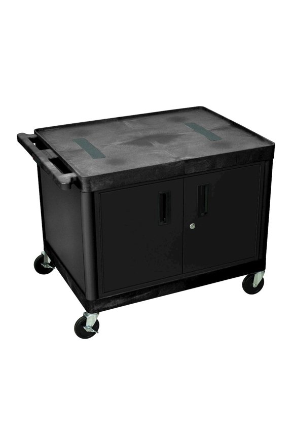 2 Shelf Audio and Video Utility Cart with Cabinet Black