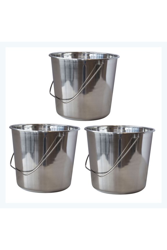3 Piece Large Stainless Steel Decorative Bucket Set with Handle