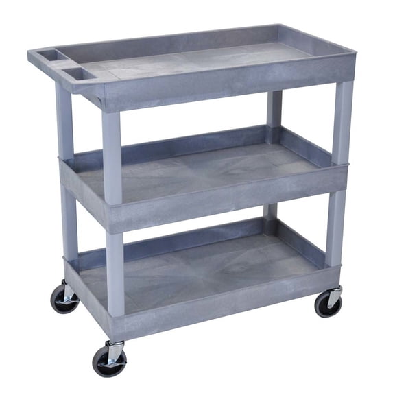 Offex 32"W x 18"D Rolling 3 Shelf Utility Storage Tub Cart - Gray