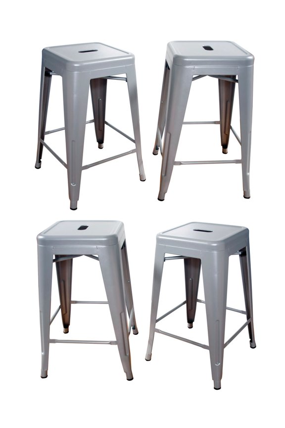 4 Piece Loft 24" Stackable Metal Bar Stool - Silver
