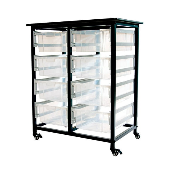 Offex Double Row Mobile Bin Storage Unit with Large Clear Bins