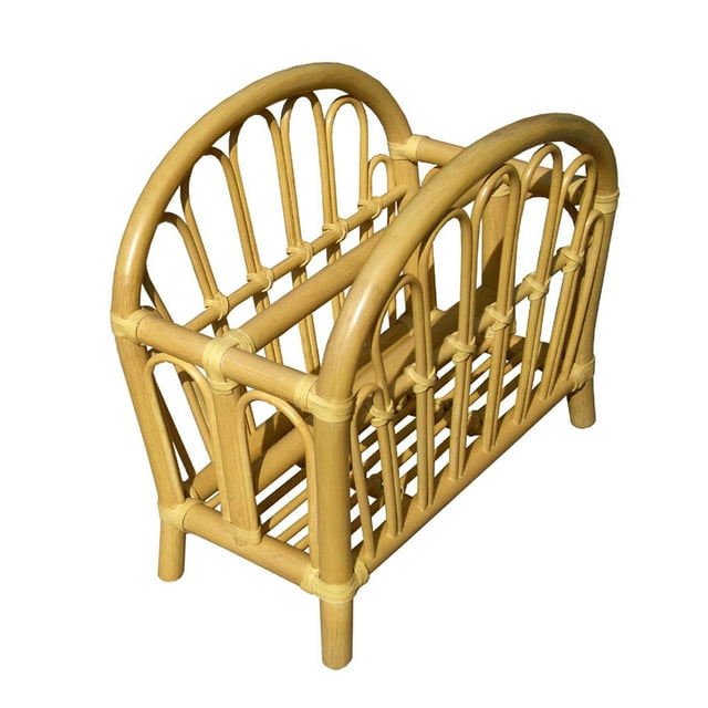 Offex Hand Crafted Rattan Wicker Lightweight Curve Magazine Rack - Natural