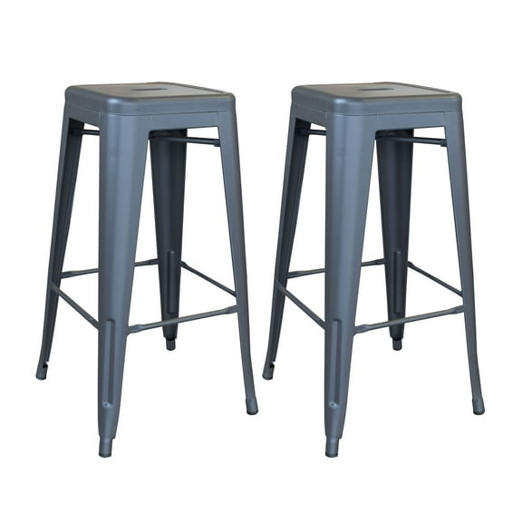 Offex Indoor/Outdoor 30 inch Metal Bar Stool Set Gunmetal - 2 Piece