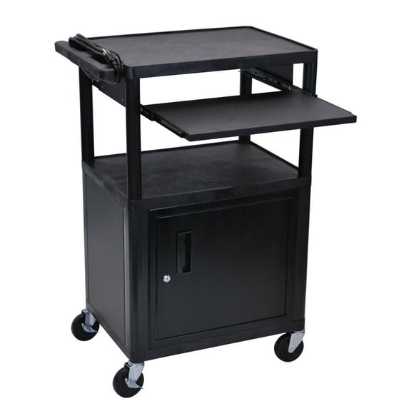 Offex LP42CLE-B 3 Shelves, Cabinet, Front Pullout Shelf AV Cart - Black