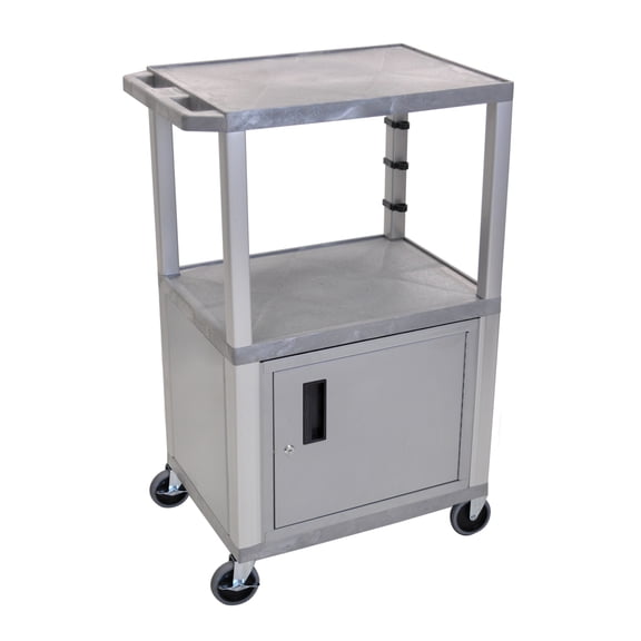 Offex Gray Tuffy AV Cart w/ Cabinet 3 Shelves Nickel Legs